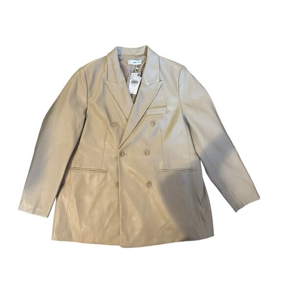 NWT Mango (MNG) Beige/Cream Vegan Faux Leather Power Blazer Size 1X FallLayering - Picture 4 of 10